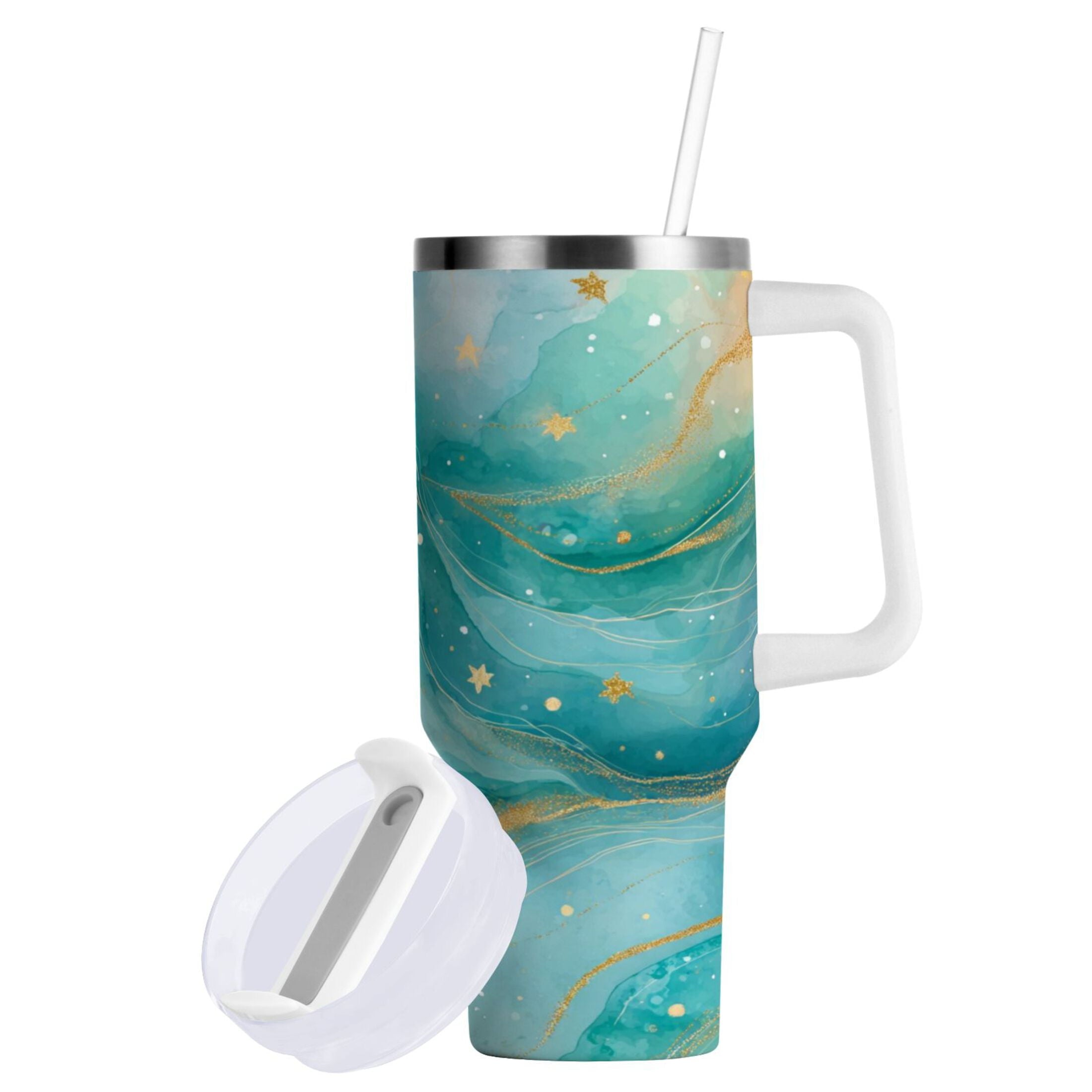40 oz Insulated Stainless Steel Tumbler Double Wall Stainless Steel Tumbler with 2-Way Drinking Beautiful Watercolor Stars 6KIB