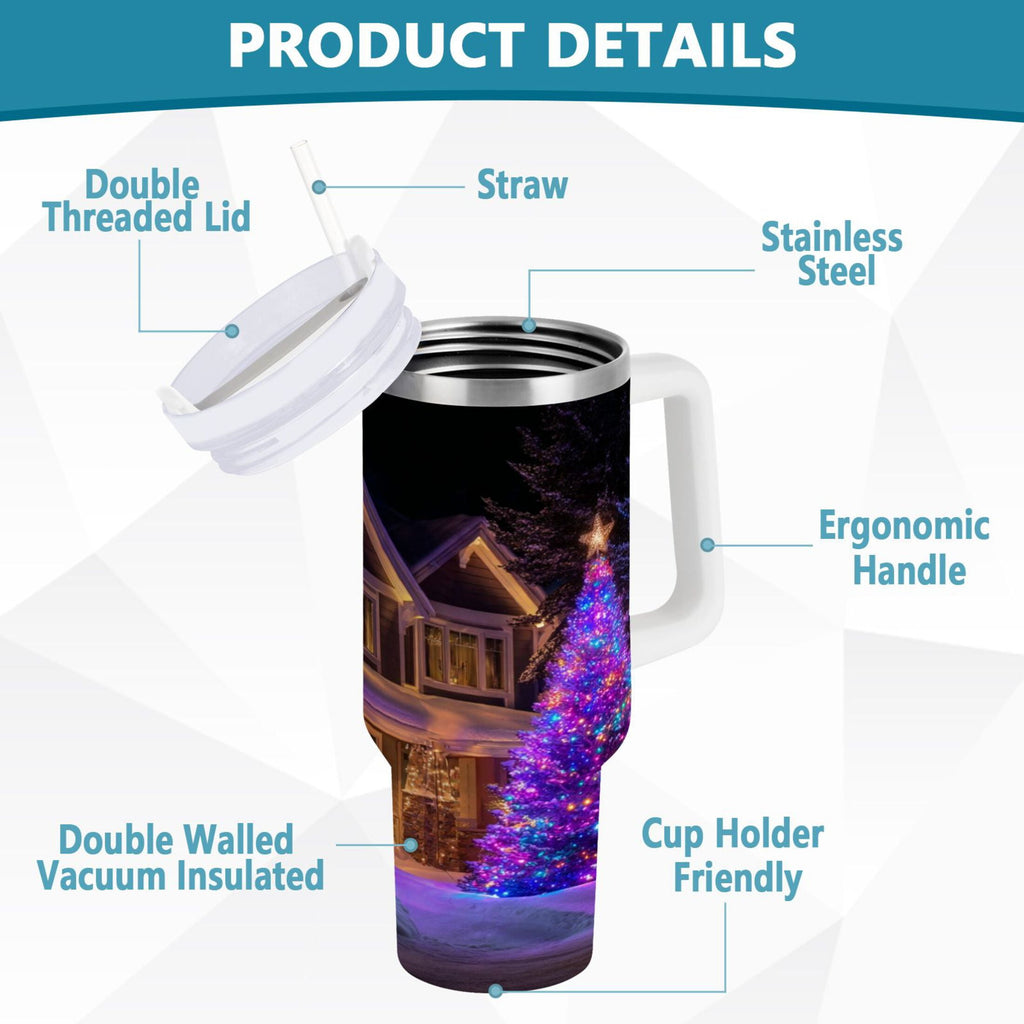 40 oz Insulated Stainless Steel Tumbler Double Wall Stainless Steel Tumbler with 2-Way Drinking Christmas Trees with Lights TX1F