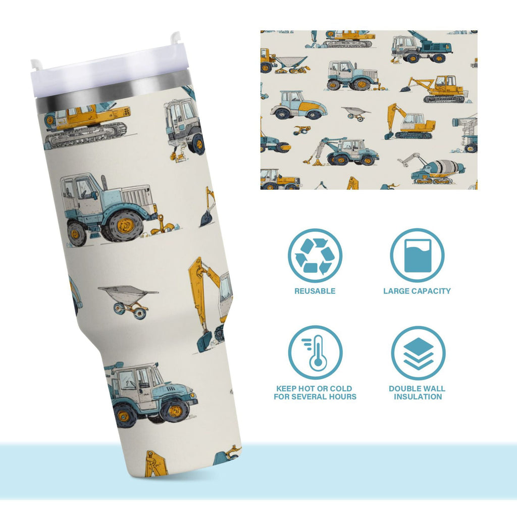 30 oz Insulated Stainless Steel Tumbler Double Wall Stainless Steel Tumbler with 2-Way Drinking Engineering Vehicle Pattern JCOA