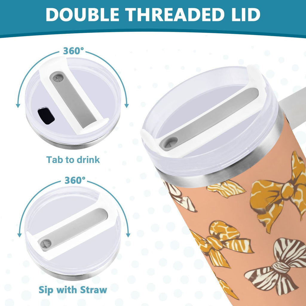 40 oz Insulated Stainless Steel Tumbler Double Wall Stainless Steel Tumbler with 2-Way Drinking Cute Animal Print Bows MAHL