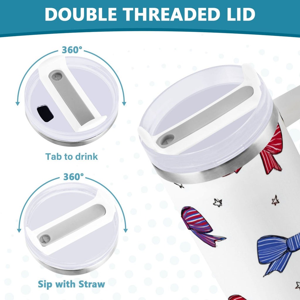 30 oz Insulated Stainless Steel Tumbler Double Wall Stainless Steel Tumbler with 2-Way Drinking Red and Blue Stripe Bows P1OE