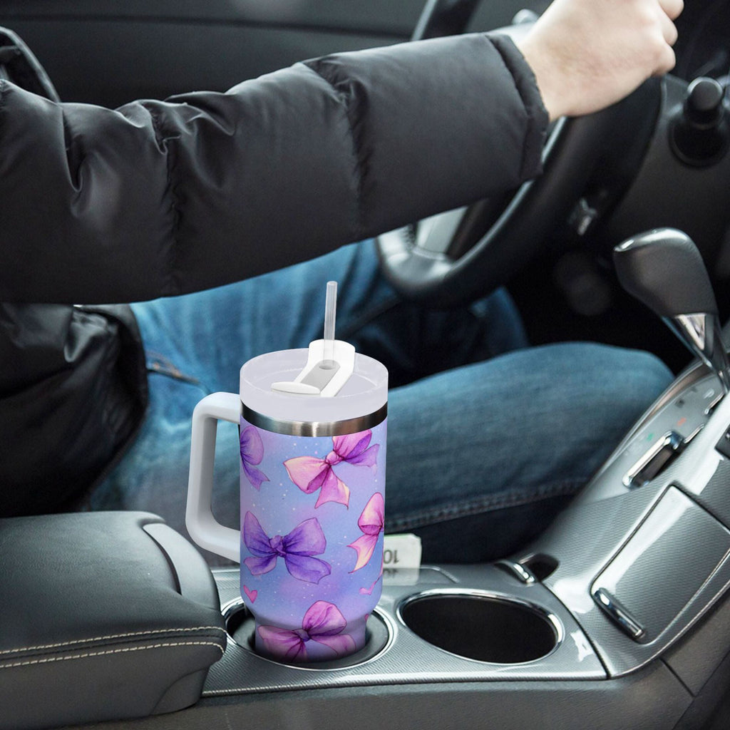 30 oz Insulated Stainless Steel Tumbler Double Wall Stainless Steel Tumbler with 2-Way Drinking Watercolor Bows Pattern RY8U