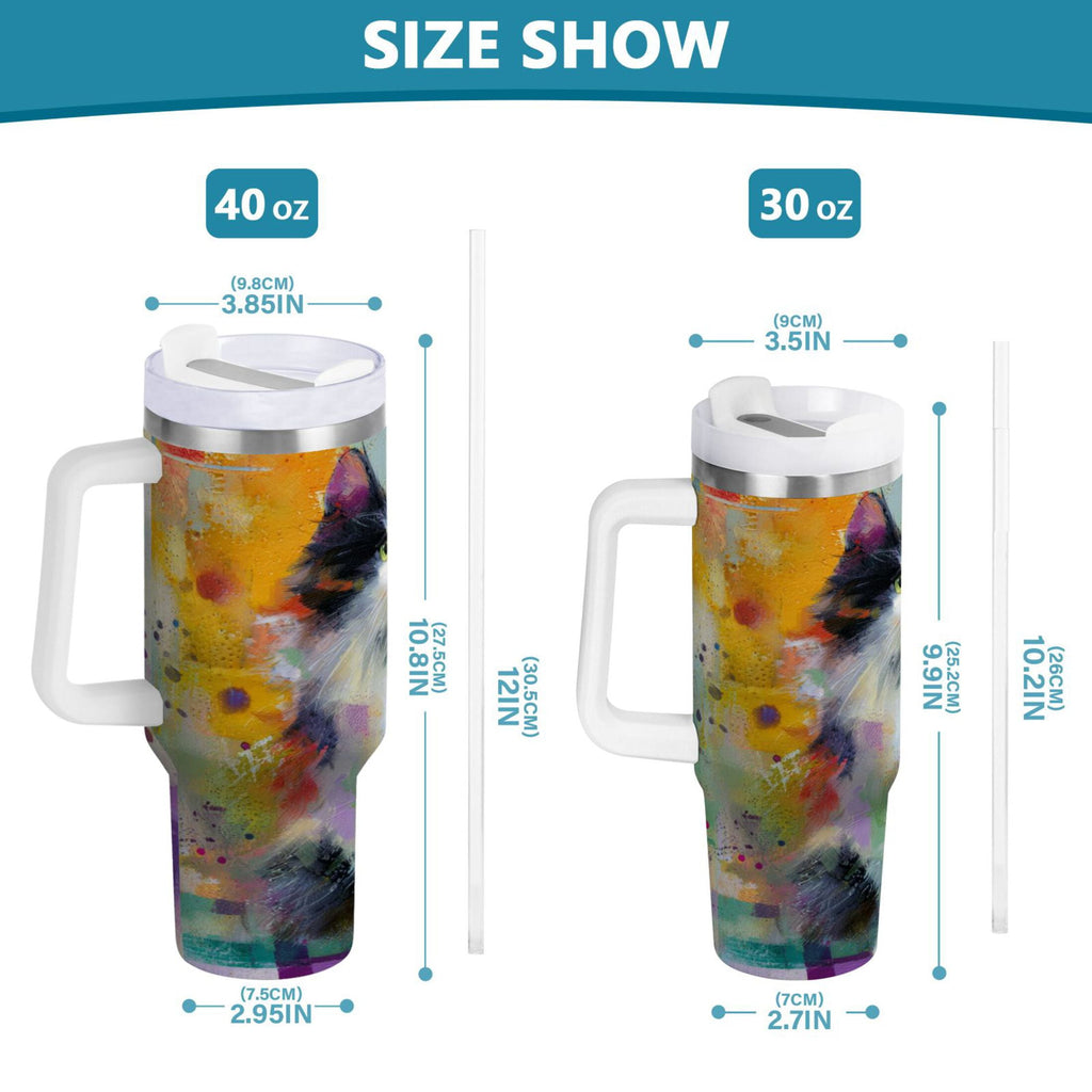 30 oz Insulated Stainless Steel Tumbler Double Wall Stainless Steel Tumbler with 2-Way Drinking Charming Hairy Cat B3QM