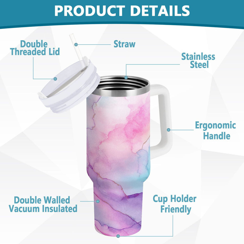 30 oz Insulated Stainless Steel Tumbler Double Wall Stainless Steel Tumbler with 2-Way Drinking Pastel Pink Marble Texture 9UPW