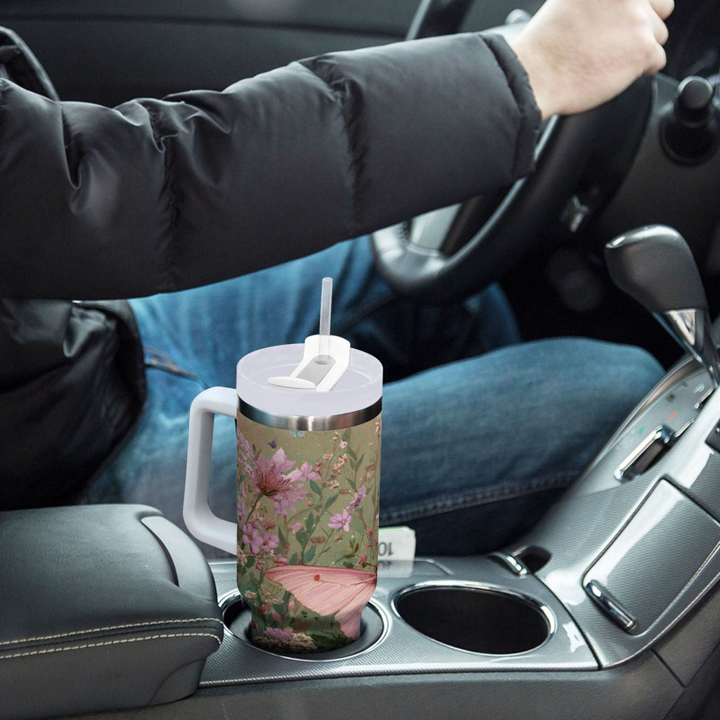 30 oz Insulated Stainless Steel Tumbler Double Wall Stainless Steel Tumbler with 2-Way Drinking Delicate Butterfly 0OM7