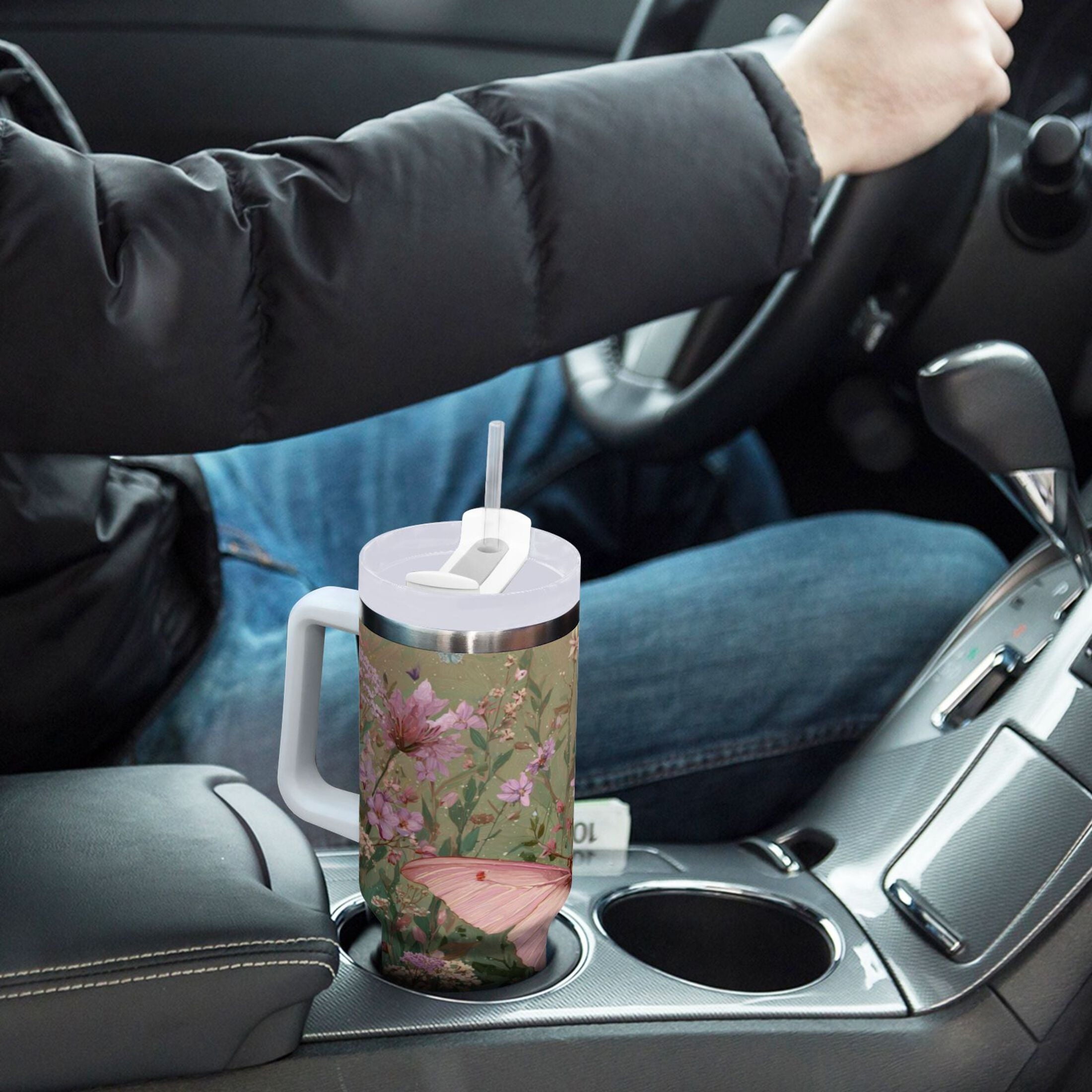 30 oz Insulated Stainless Steel Tumbler Double Wall Stainless Steel Tumbler with 2-Way Drinking Delicate Butterfly 0OM7