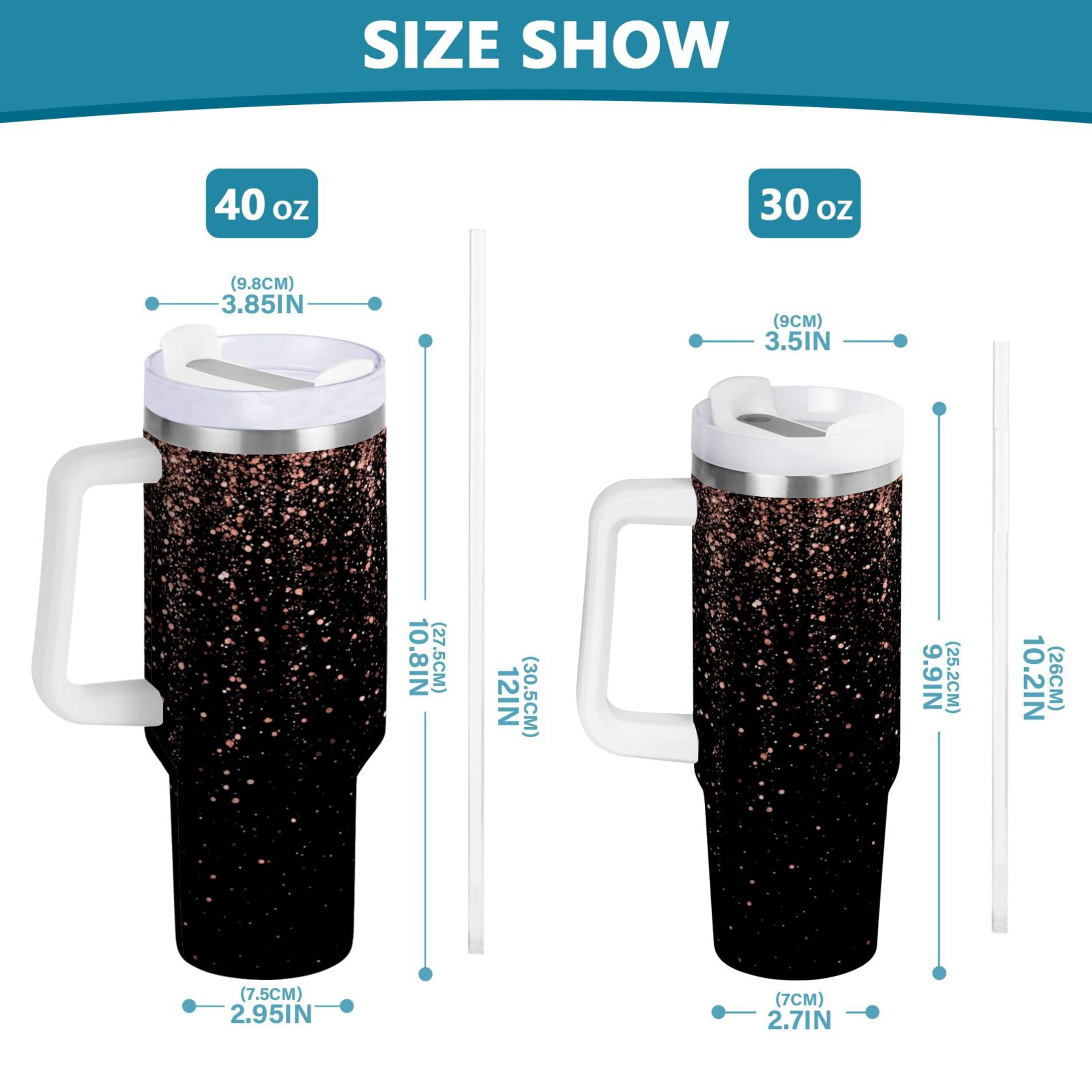 40 oz Insulated Stainless Steel Tumbler Double Wall Stainless Steel Tumbler with 2-Way Drinking Rose Gold Glitter CWRT