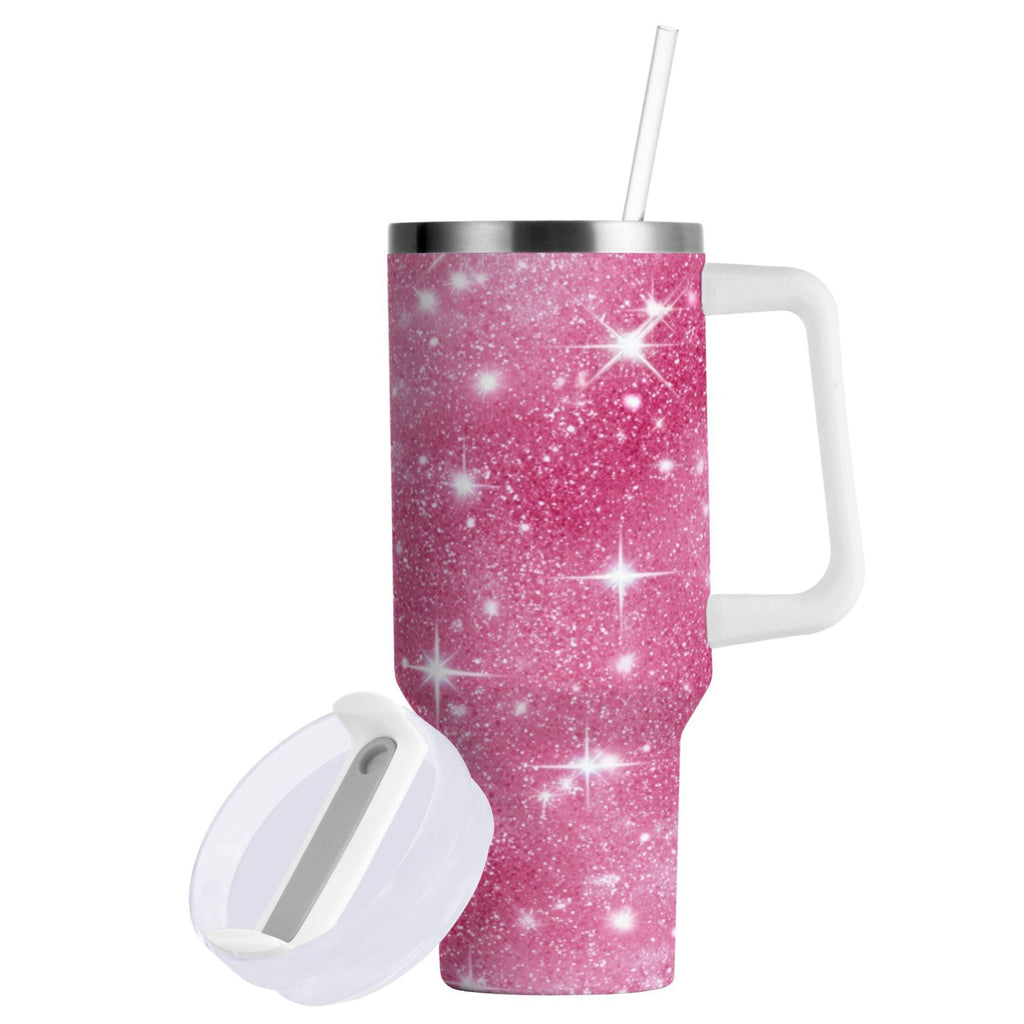 40 oz Insulated Stainless Steel Tumbler Double Wall Stainless Steel Tumbler with 2-Way Drinking Pink Glitter Background UDIR