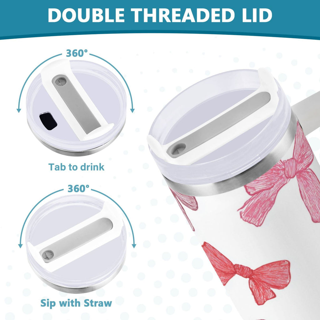 40 oz Insulated Stainless Steel Tumbler Double Wall Stainless Steel Tumbler with 2-Way Drinking Pink Bows Pattern 2NML