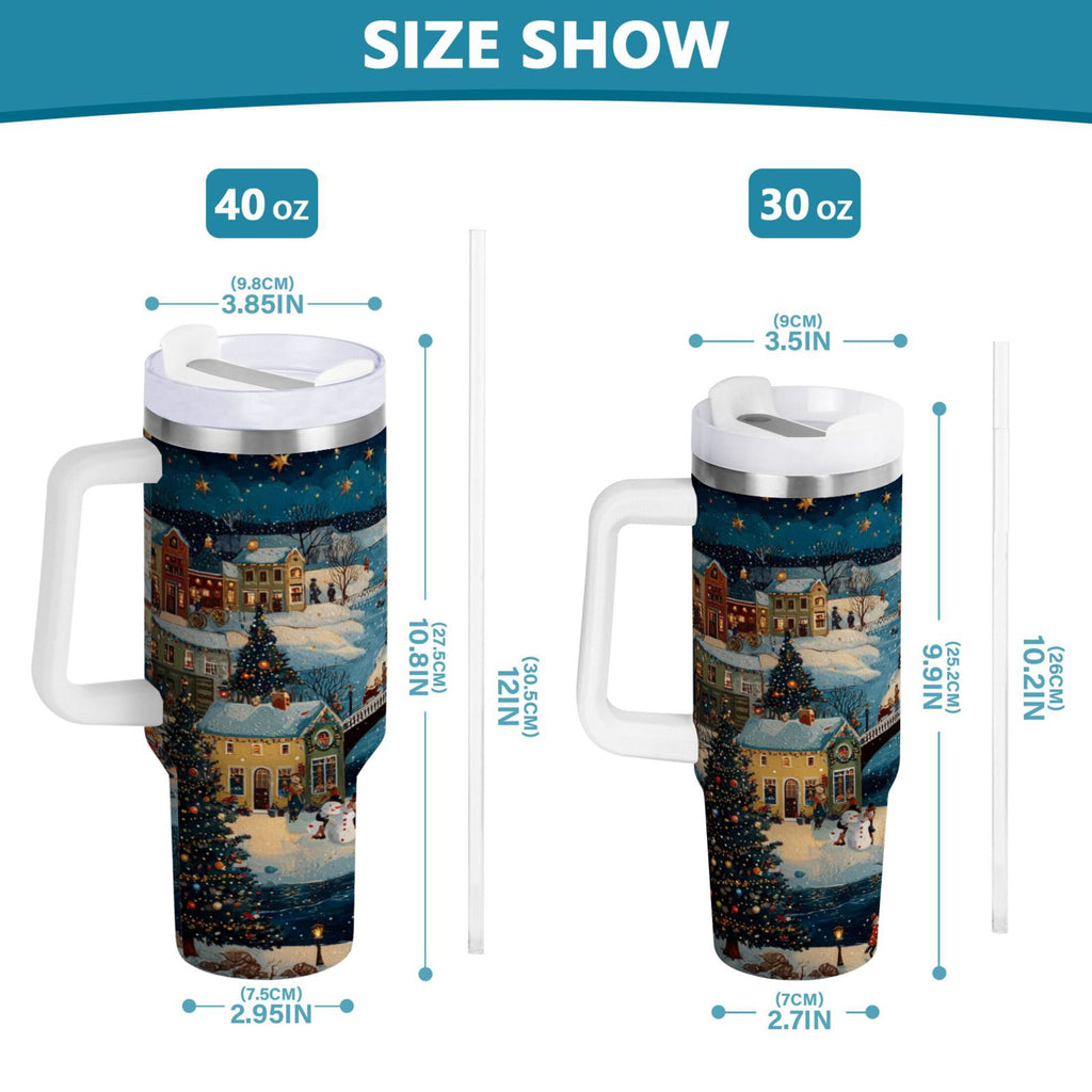 30 oz Insulated Stainless Steel Tumbler Double Wall Stainless Steel Tumbler with 2-Way Drinking Whimsical Christmas Scene WG28