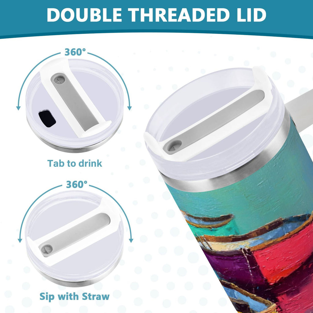 30 oz Insulated Stainless Steel Tumbler Double Wall Stainless Steel Tumbler with 2-Way Drinking Colorful Row Boats B56N