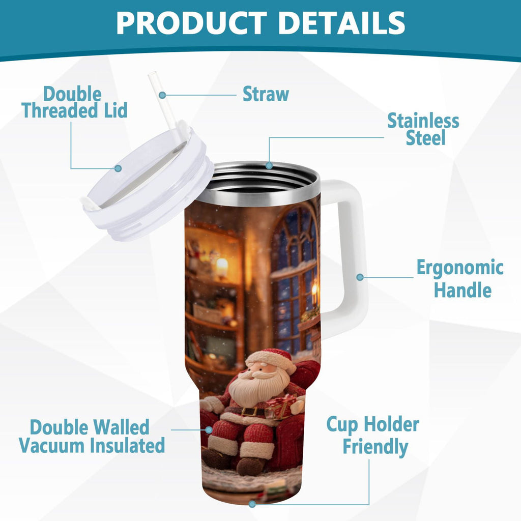 40 oz Insulated Stainless Steel Tumbler Double Wall Stainless Steel Tumbler with 2-Way Drinking Sitting Santa Claus NCAM