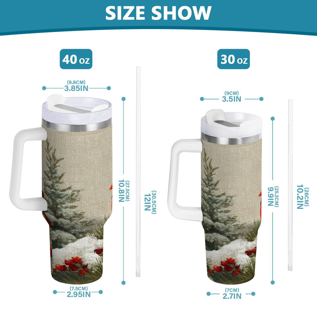 30 oz Insulated Stainless Steel Tumbler Double Wall Stainless Steel Tumbler with 2-Way Drinking Bird and Snow-covered Trees HRNS