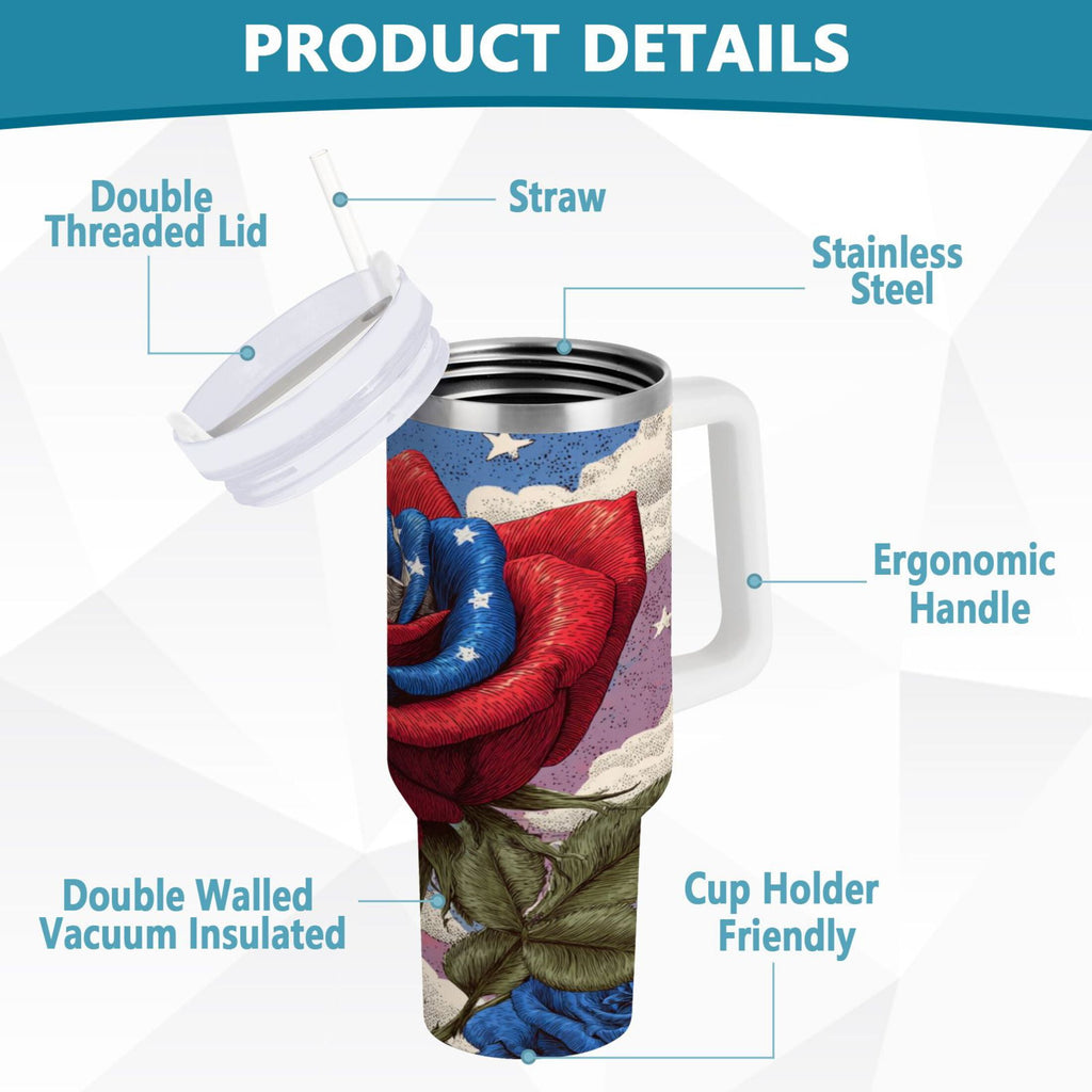 40 oz Insulated Stainless Steel Tumbler Double Wall Stainless Steel Tumbler with 2-Way Drinking Roses and Clouds D14B