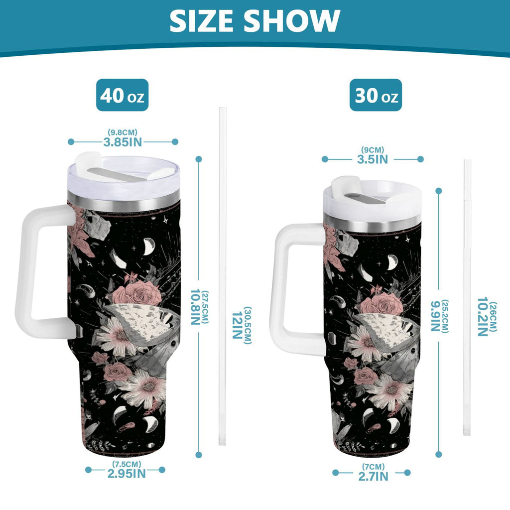 40 oz Insulated Stainless Steel Tumbler Double Wall Stainless Steel Tumbler with 2-Way Drinking Butterfly Surrounded by Flowers YG23