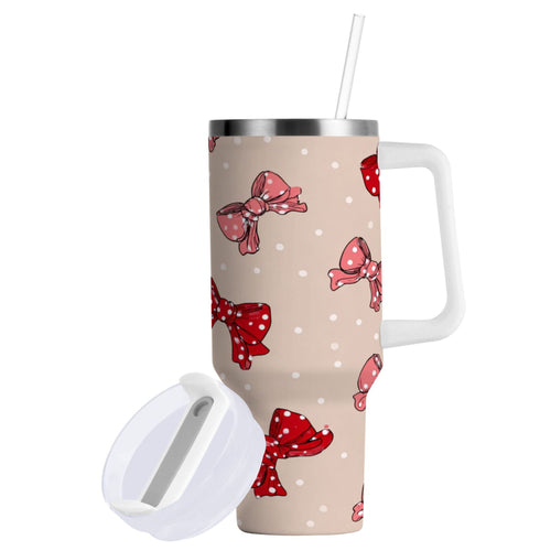 30 oz Insulated Stainless Steel Tumbler Double Wall Stainless Steel Tumbler with 2-Way Drinking Cute Red Bows Pattern 1AEB
