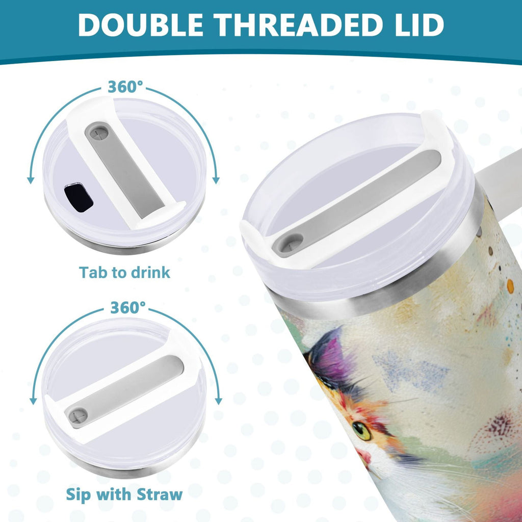 30 oz Insulated Stainless Steel Tumbler Double Wall Stainless Steel Tumbler with 2-Way Drinking Charming Hairy Cat B3QM
