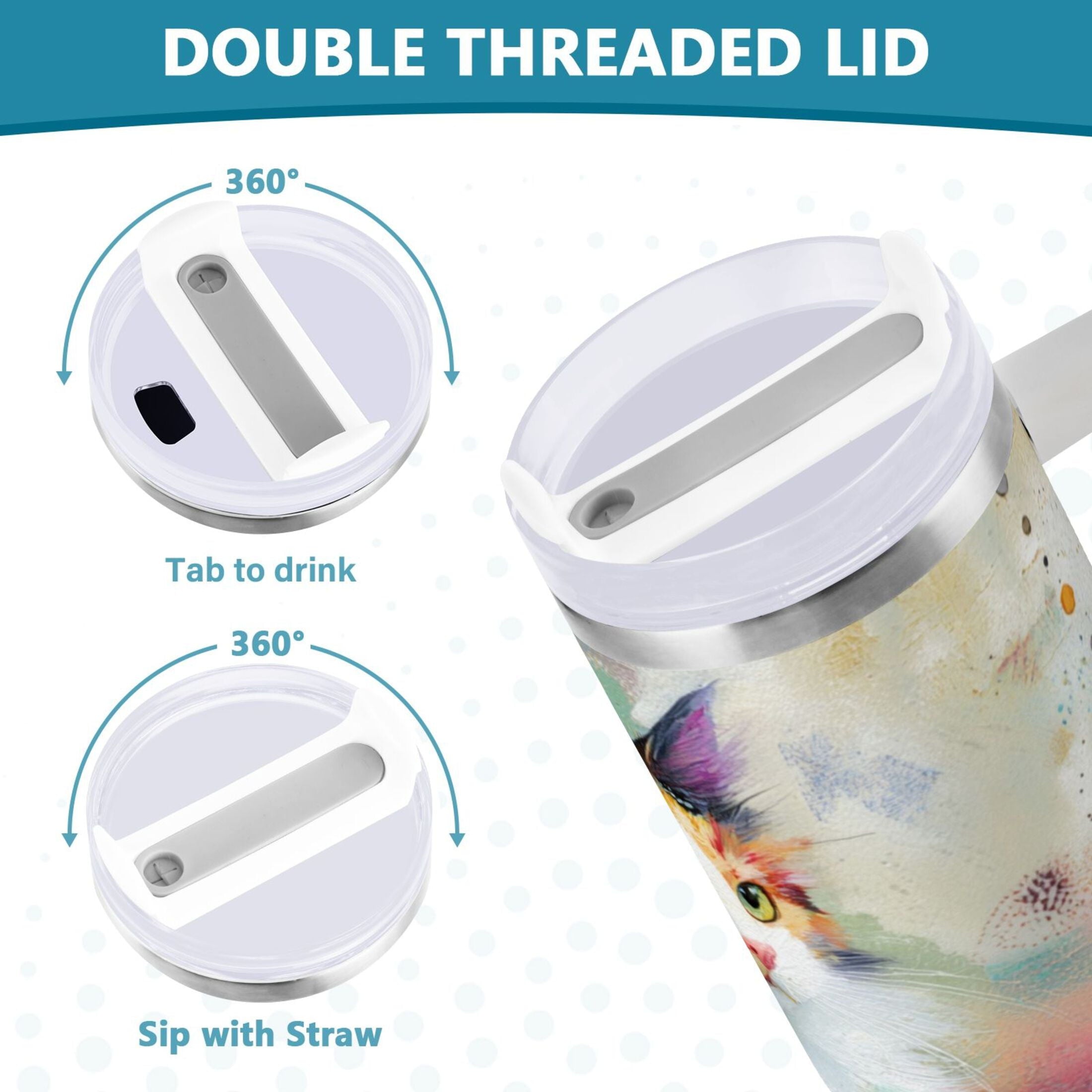 30 oz Insulated Stainless Steel Tumbler Double Wall Stainless Steel Tumbler with 2-Way Drinking Charming Hairy Cat B3QM