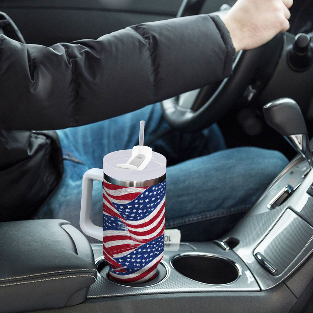 30 oz Insulated Stainless Steel Tumbler Double Wall Stainless Steel Tumbler with 2-Way Drinking Flags Wave Pattern ZI6H