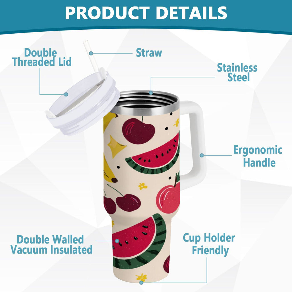 30 oz Insulated Stainless Steel Tumbler Double Wall Stainless Steel Tumbler with 2-Way Drinking Watermelon and Cherries WXK2