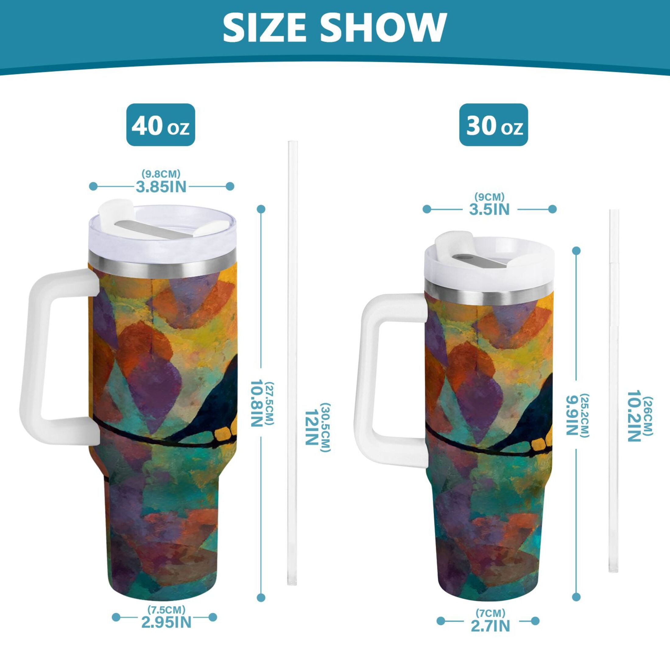 30 oz Insulated Stainless Steel Tumbler Double Wall Stainless Steel Tumbler with 2-Way Drinking Birds on A Wire FIS7