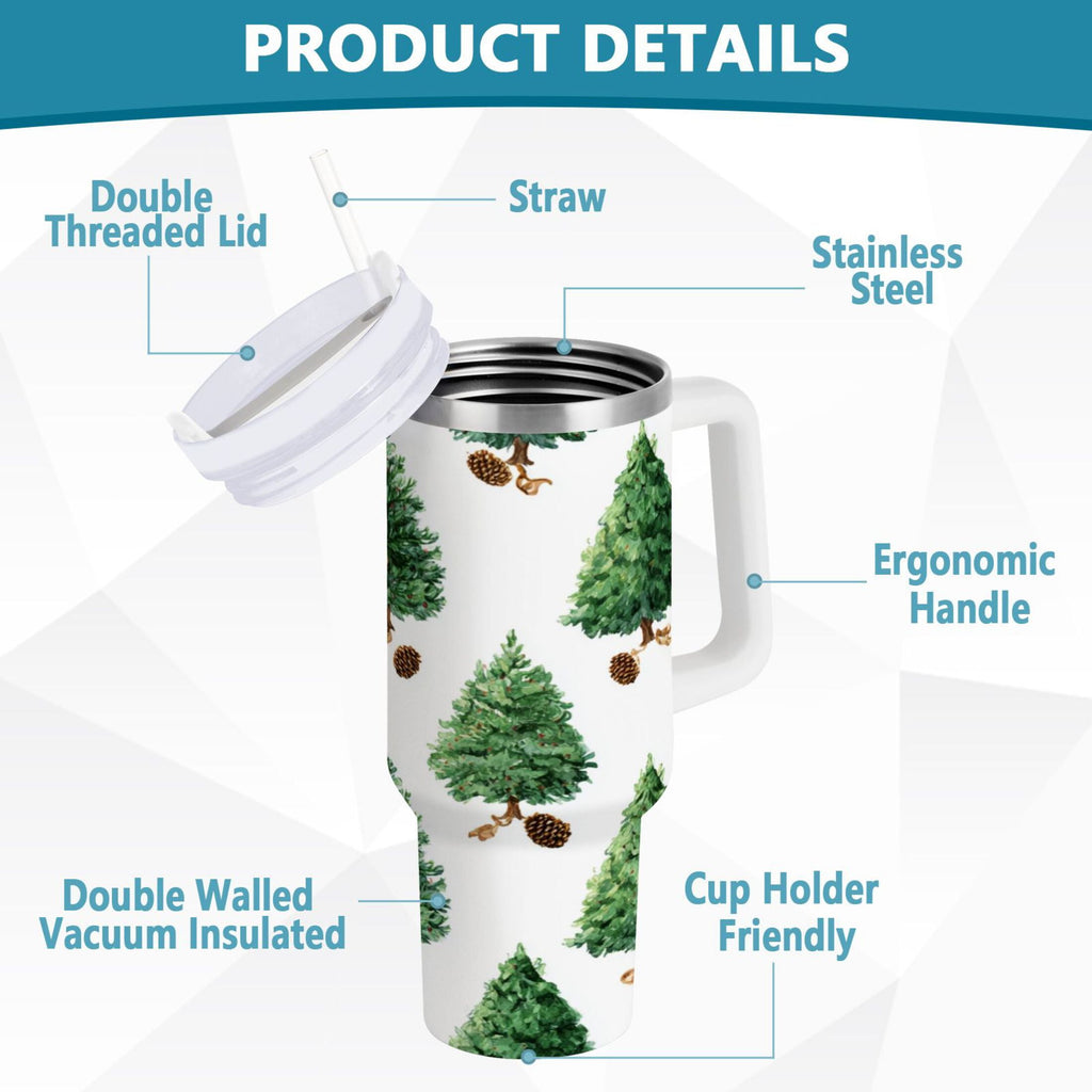 30 oz Insulated Stainless Steel Tumbler Double Wall Stainless Steel Tumbler with 2-Way Drinking Watercolor Green Christmas Tree 7MHU