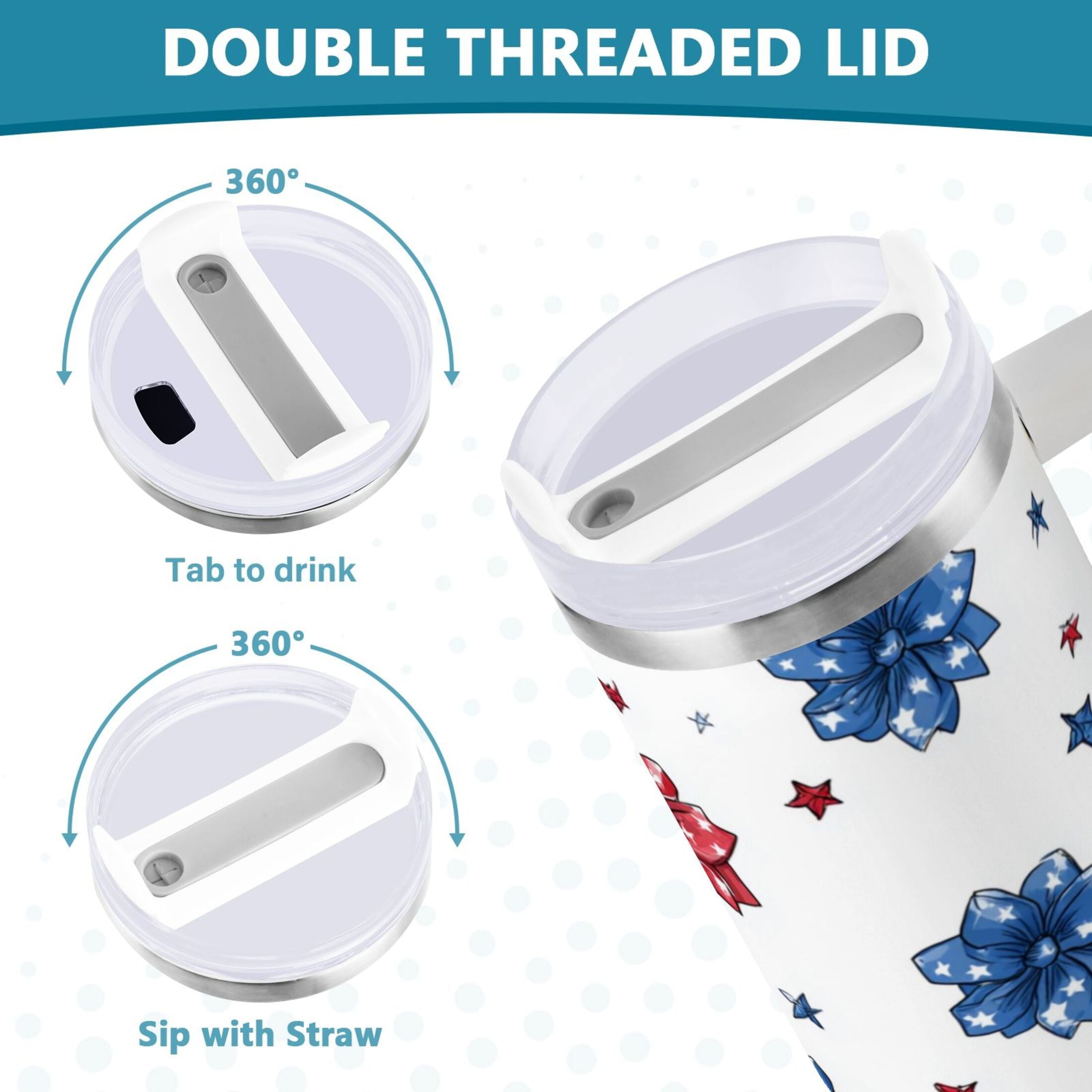 40 oz Insulated Stainless Steel Tumbler Double Wall Stainless Steel Tumbler with 2-Way Drinking Stars and Stripes Puttern Flower HCAG