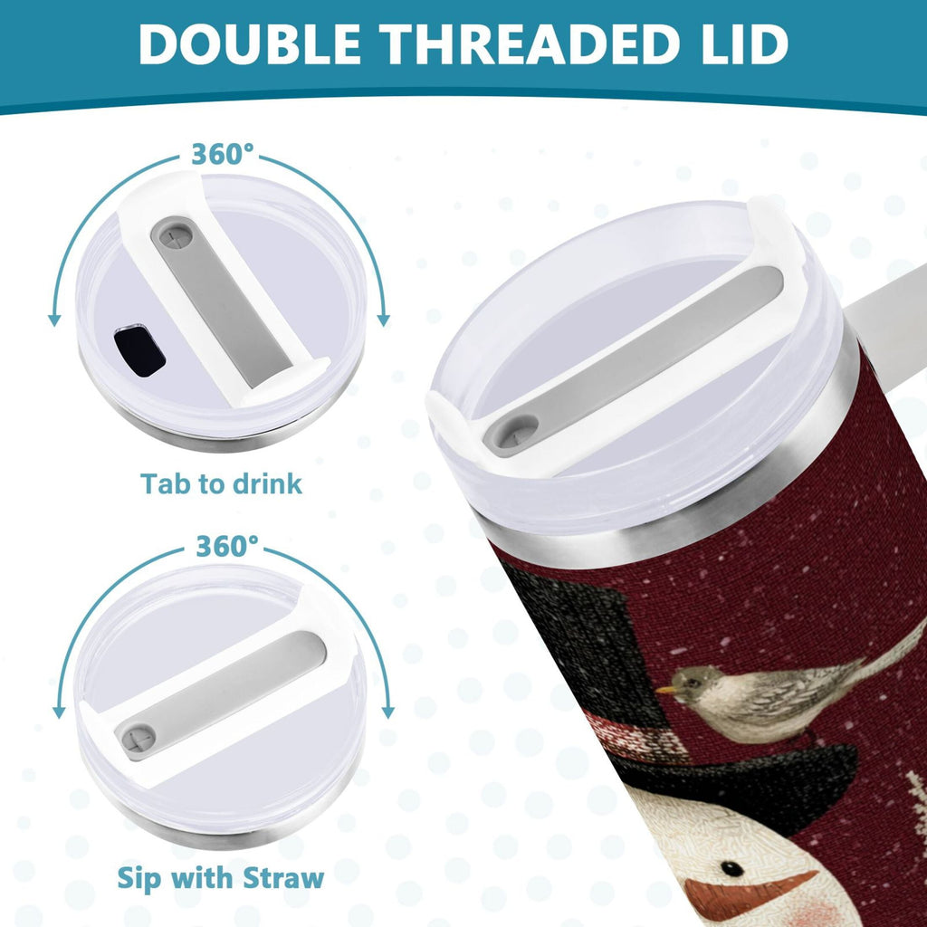 30 oz Insulated Stainless Steel Tumbler Double Wall Stainless Steel Tumbler with 2-Way Drinking Snowman and Birds IWE5