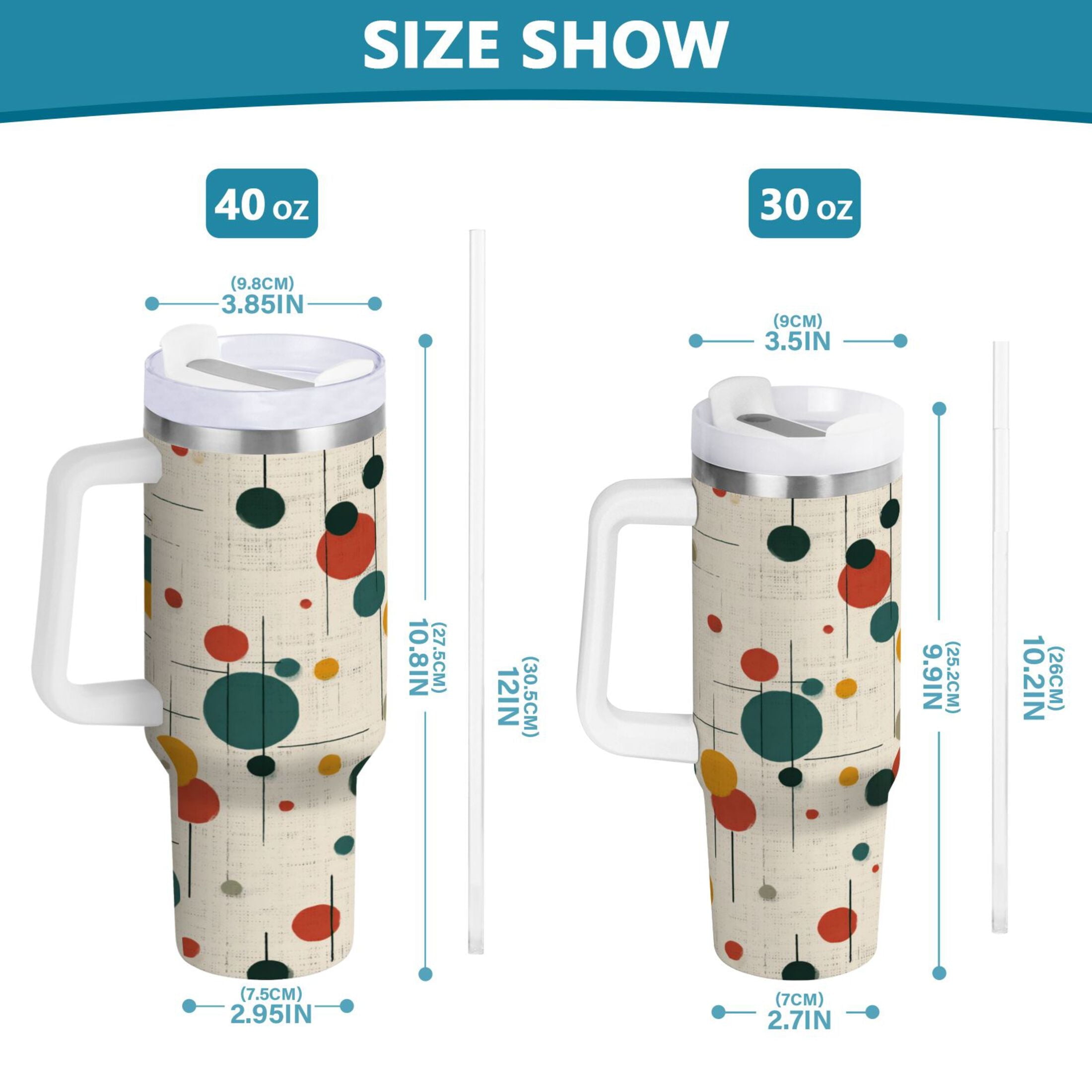 30 oz Insulated Stainless Steel Tumbler Double Wall Stainless Steel Tumbler with 2-Way Drinking Colorful Dots and Lines M92Y