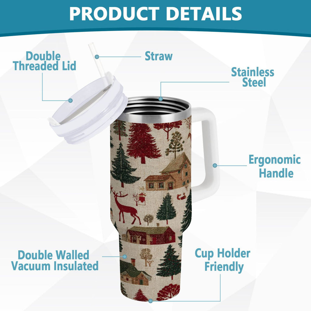 30 oz Insulated Stainless Steel Tumbler Double Wall Stainless Steel Tumbler with 2-Way Drinking Christmas Trees Deer and Houses 6U28