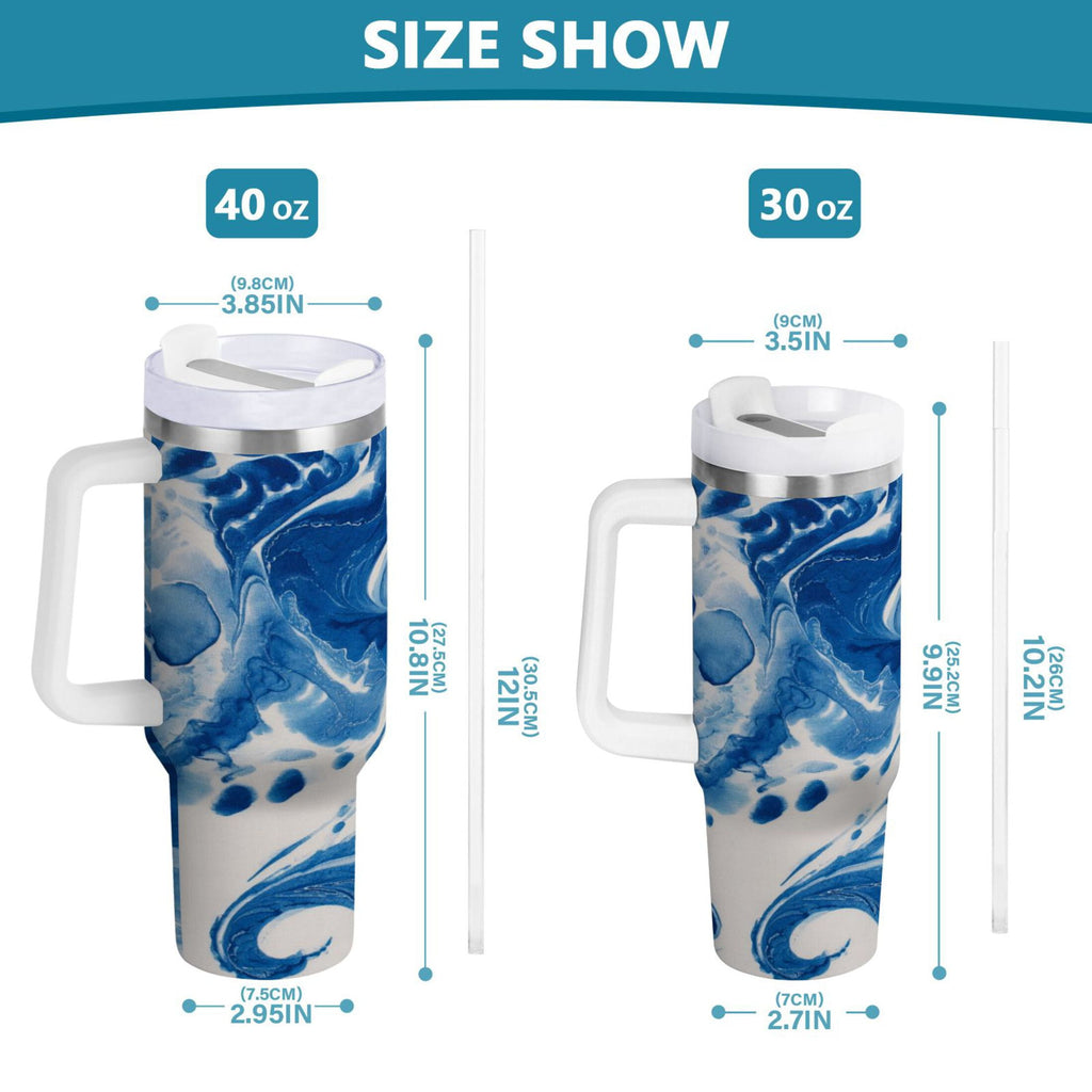 40 oz Insulated Stainless Steel Tumbler Double Wall Stainless Steel Tumbler with 2-Way Drinking Indigo Blue Tie-dye Pattern UEQA