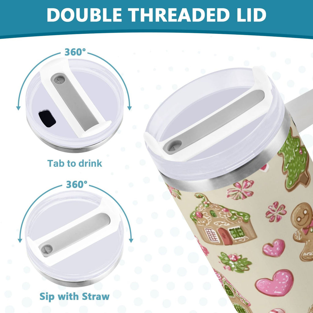 40 oz Insulated Stainless Steel Tumbler Double Wall Stainless Steel Tumbler with 2-Way Drinking Pink Cute Christmas Pattern OAJ2