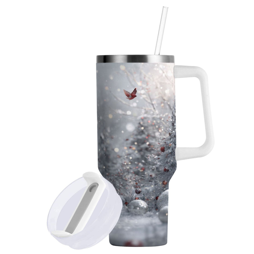 30 oz Insulated Stainless Steel Tumbler Double Wall Stainless Steel Tumbler with 2-Way Drinking Snowy Winter Landscape 6X70