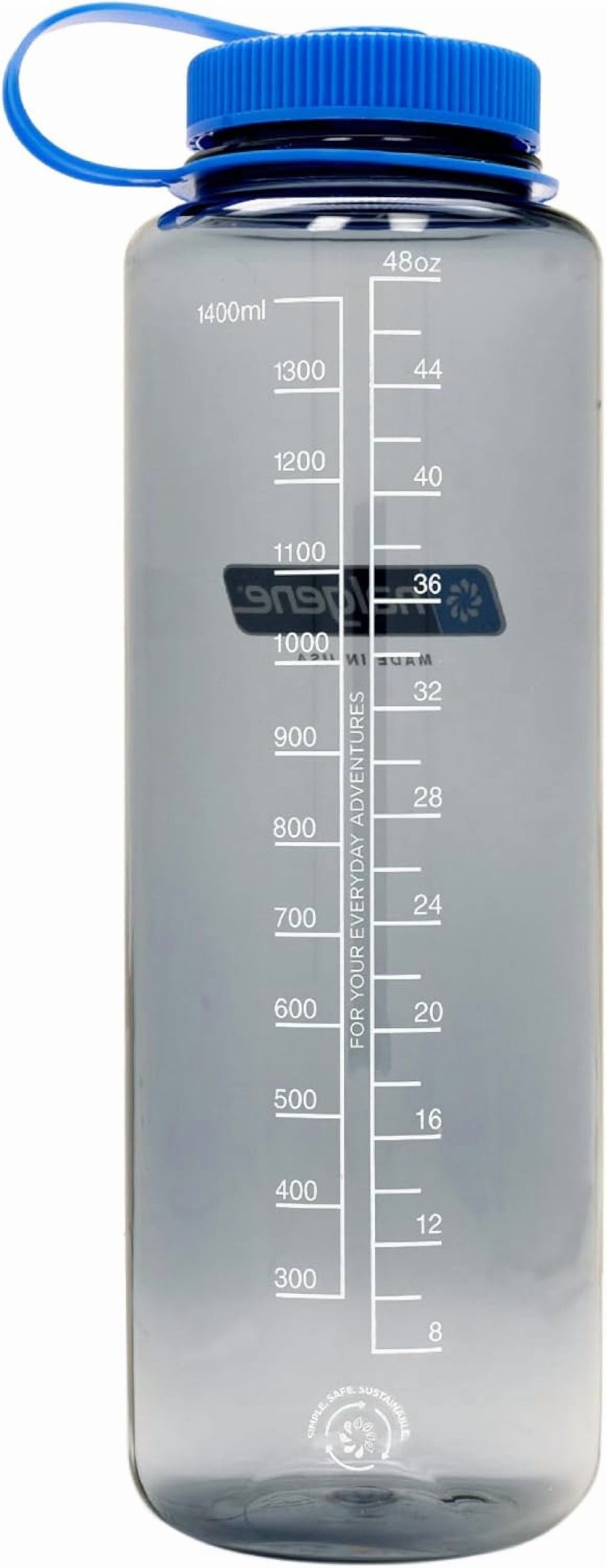 Nalgene Sustain Tritan BPA-Free Water  Made with Material Derived from 50% Plastic Waste (using ISCC certified mass balance), 48 OZ, Wide Mouth, Aubergine Q5GG