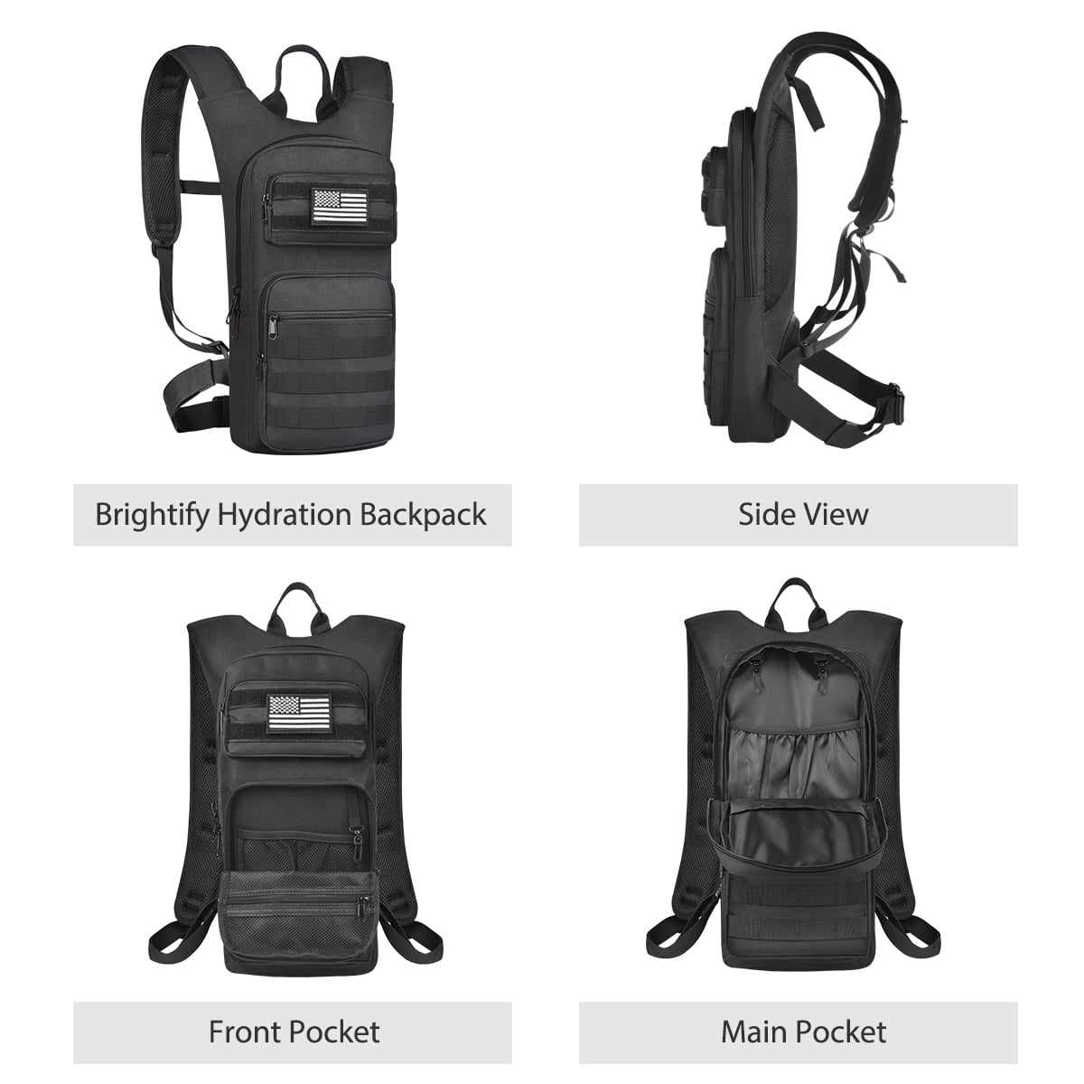 Brightify 17L Hydration Backpack with 3L TPU Water Bladder, Camel Backpack Hydration Pack for Hiking Hunting Climbing Cycling Biking Running, Molle Compatible Water Backpack for Men Women, Black 5JEA