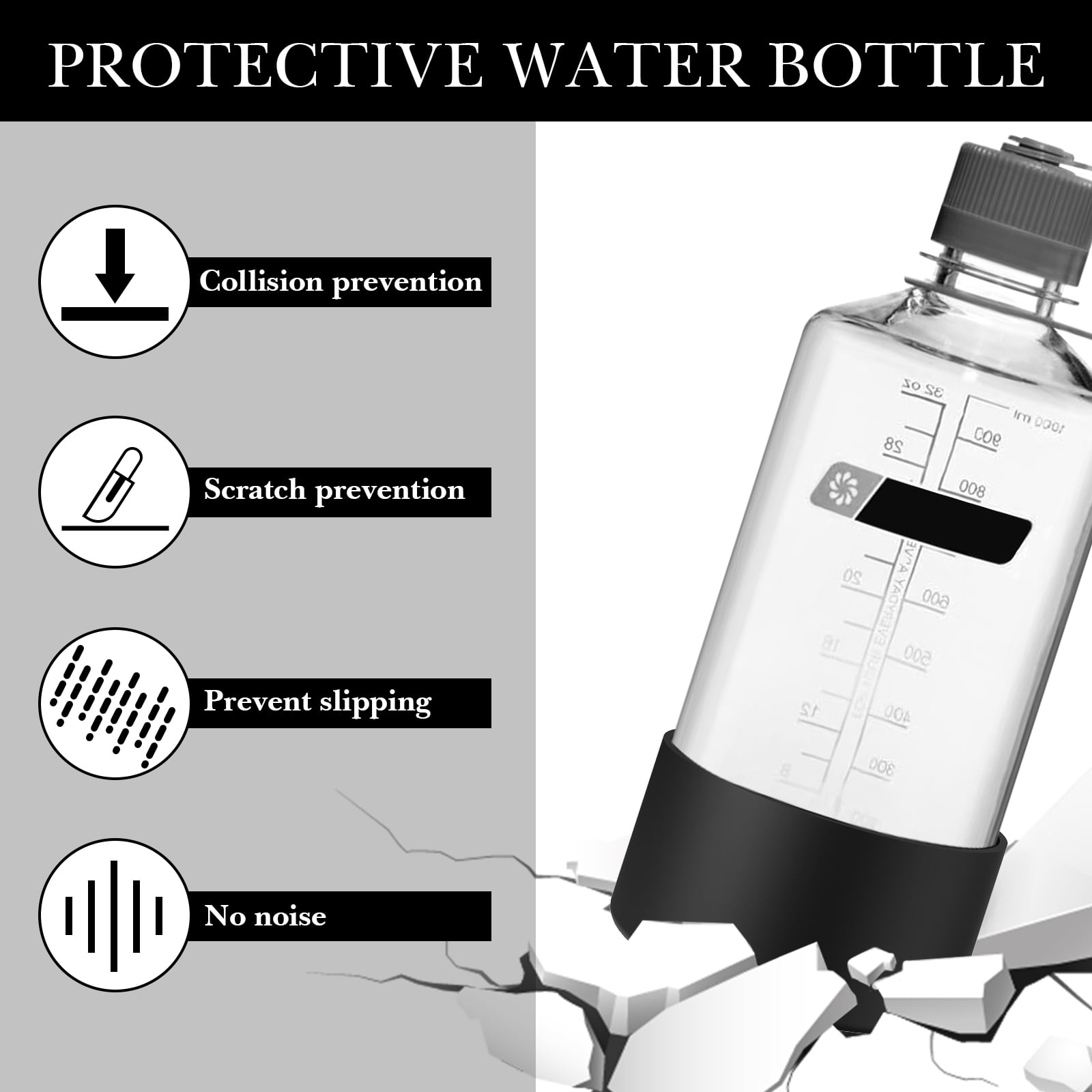 Linkidea 2 Pack Water Bottle Boot Compatible with Nalgene Sustain Wide Mouth 32oz/48oz, Narrow Mouth 32oz, Silicone Anti-Slip Bottle Bottom Bumper Protector (Black) OII3