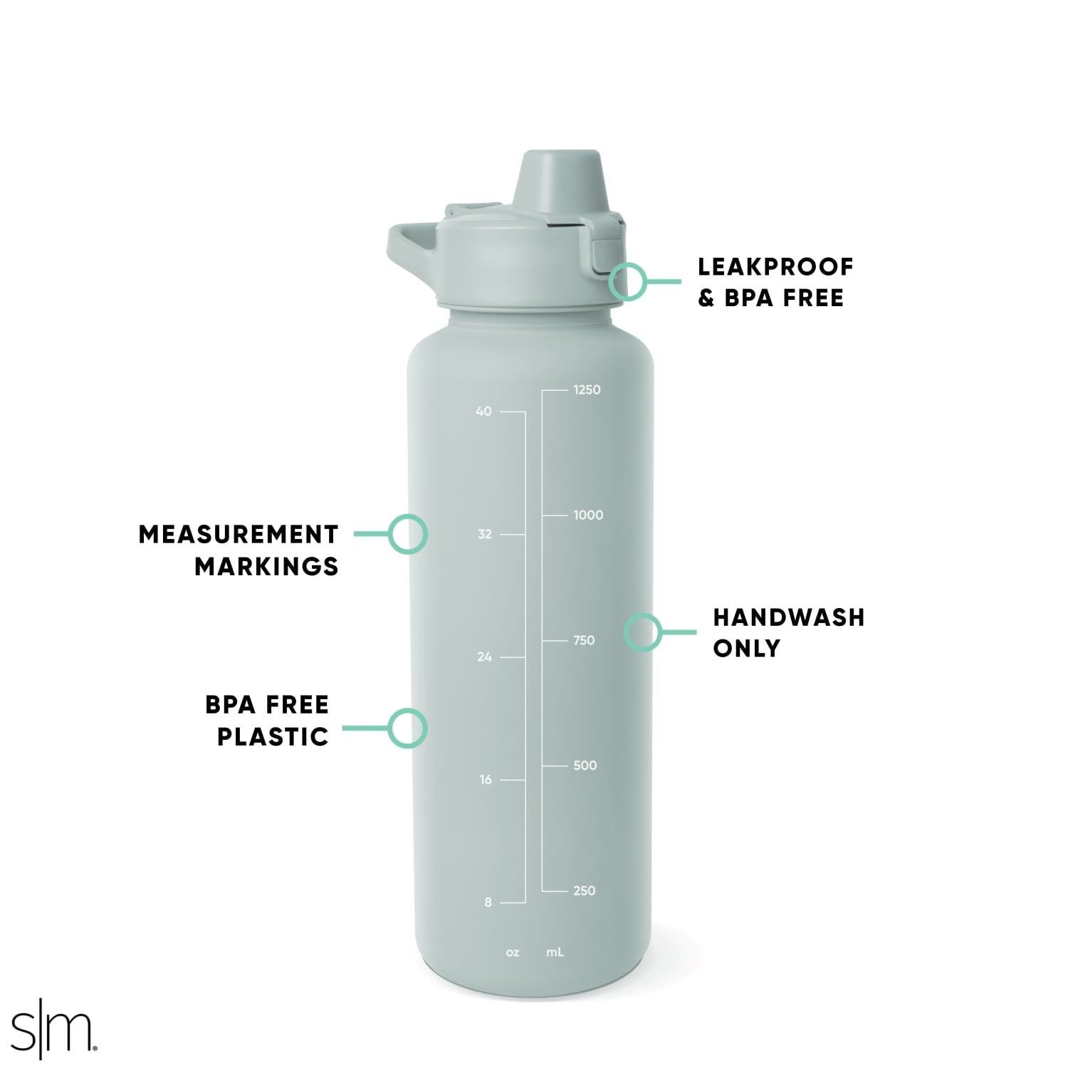 Simple Modern 48 fl oz Reusable Tritan Summit Water Bottle with Silicone Straw Lid|Seaglass Sage JGAY