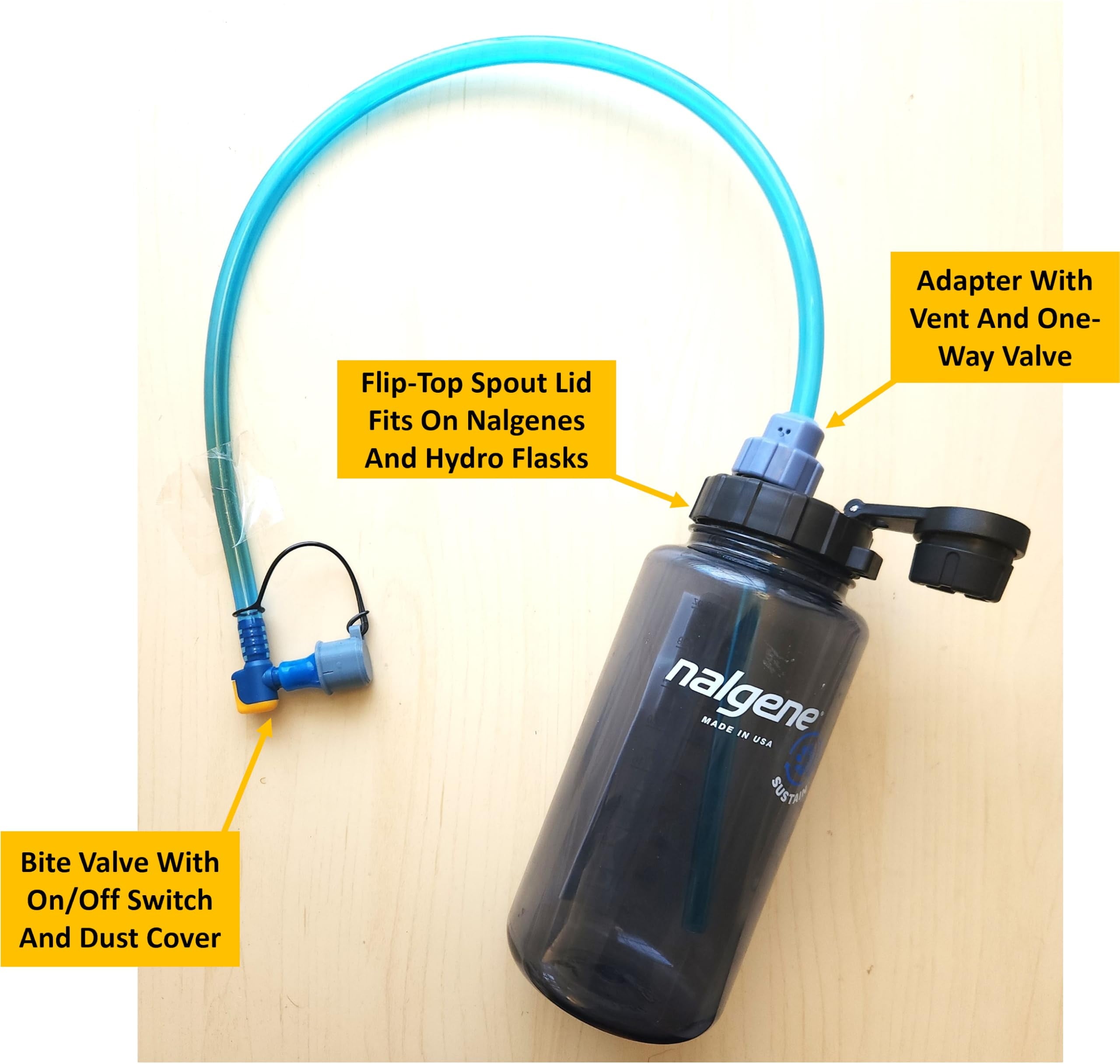 Universal Hydration Adapter for Nalgene Smartwater Bottles 28mm Wide Mouth, Flip Top Spout Lid with Loop, Hiking Running Cycling Accessory, Blue YJ5R