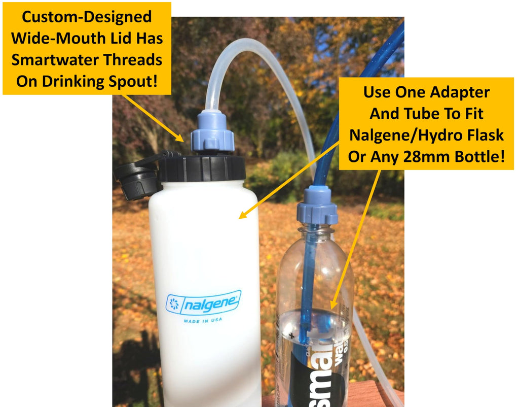 Universal Hydration Adapter for Nalgene Smartwater Bottles 28mm Wide Mouth, Flip Top Spout Lid with Loop, Hiking Running Cycling Accessory, Blue YJ5R