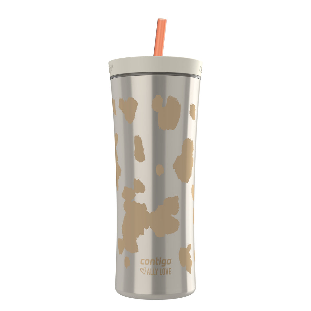 Contigo 20oz Shake &amp; Go Tumbler, Plastic with Straw, Oatmilk Cowhide Couture Y7NY