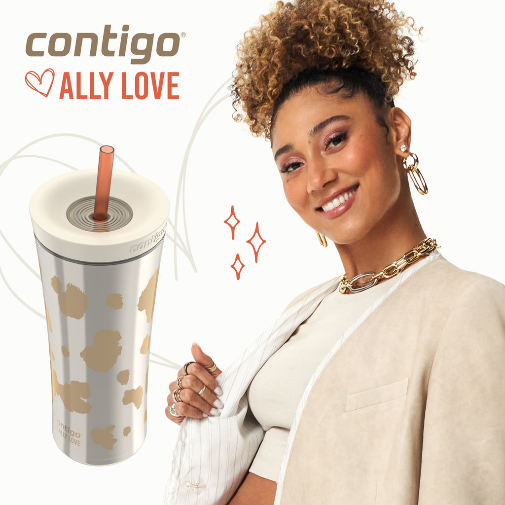 Contigo 20oz Shake &amp; Go Tumbler, Plastic with Straw, Oatmilk Cowhide Couture Y7NY