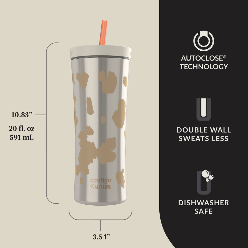 Contigo 20oz Shake &amp; Go Tumbler, Plastic with Straw, Oatmilk Cowhide Couture Y7NY