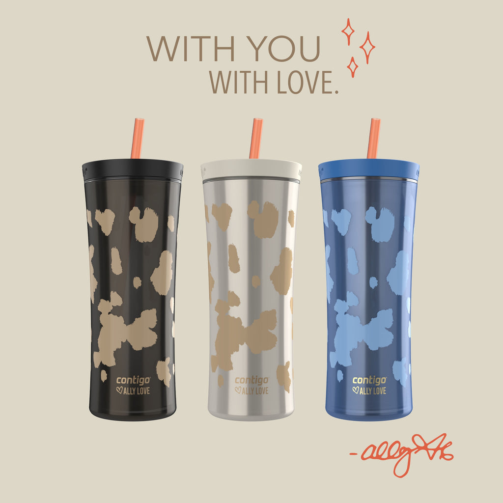 Contigo 20oz Shake &amp; Go Tumbler, Plastic with Straw, Oatmilk Cowhide Couture Y7NY