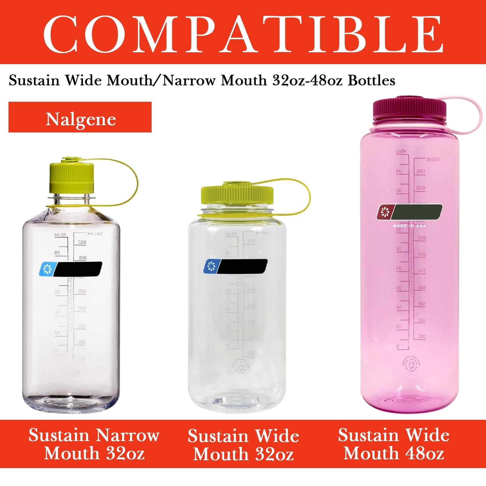 Linkidea 2 Pack Water Bottle Boot Compatible with Nalgene Sustain Wide Mouth 32oz/48oz, Narrow Mouth 32oz, Silicone Anti-Slip Bottle Bottom Bumper Protector (Red) W0BV