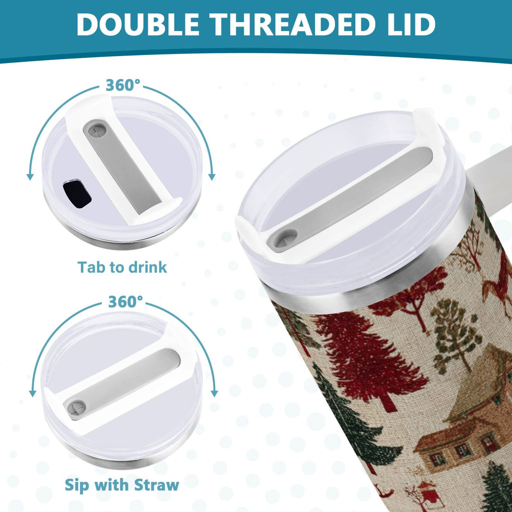 30 oz Insulated Stainless Steel Tumbler Double Wall Stainless Steel Tumbler with 2-Way Drinking Christmas Trees Deer and Houses 6U28