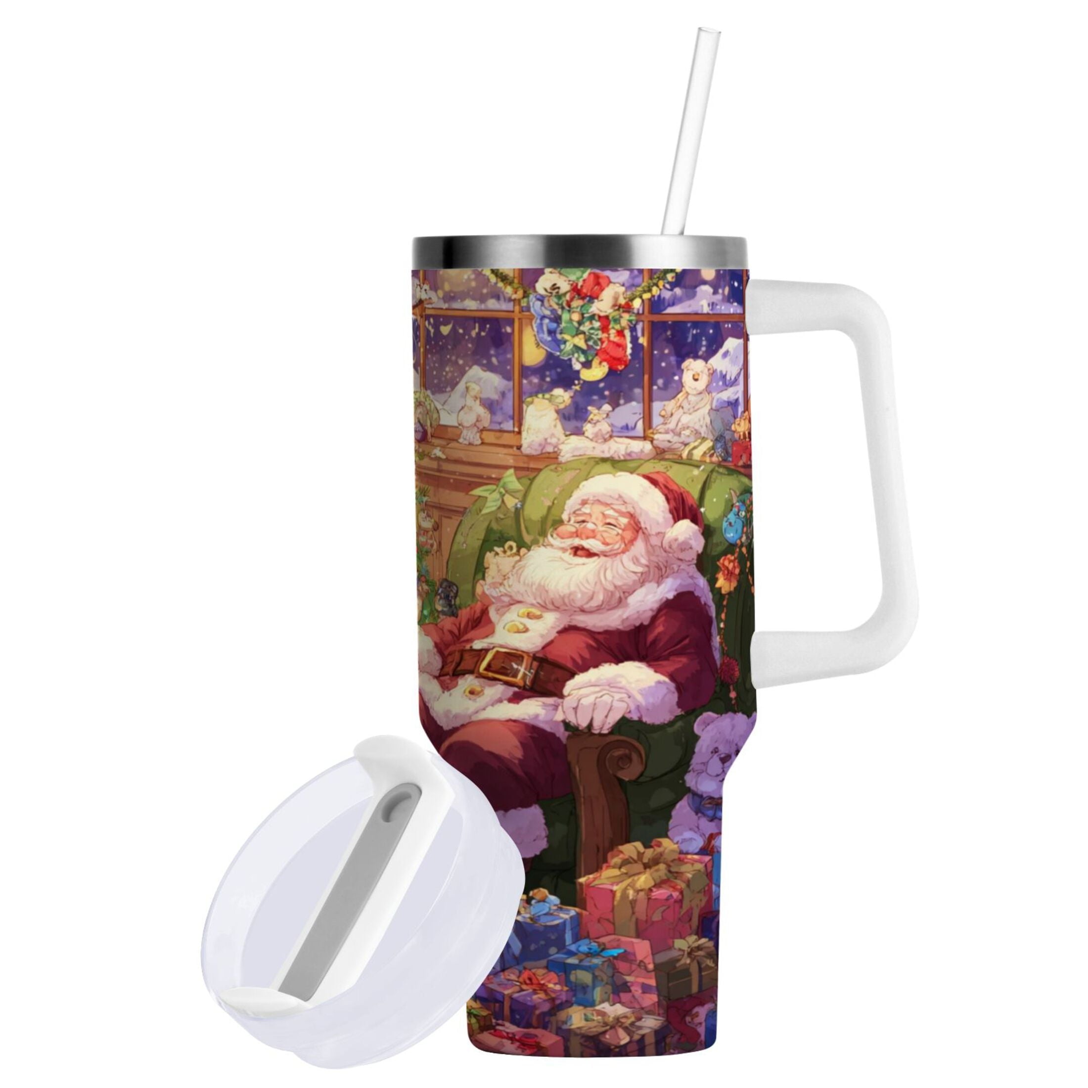 40 oz Insulated Stainless Steel Tumbler Double Wall Stainless Steel Tumbler with 2-Way Drinking Festive Christmas Scene 6BY7