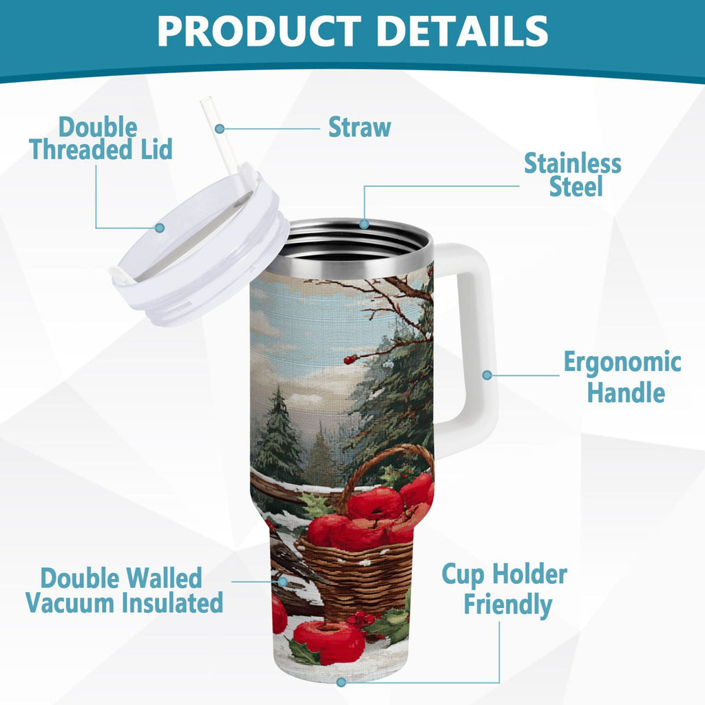 30 oz Insulated Stainless Steel Tumbler Double Wall Stainless Steel Tumbler with 2-Way Drinking Apples and Baskets Q7SS