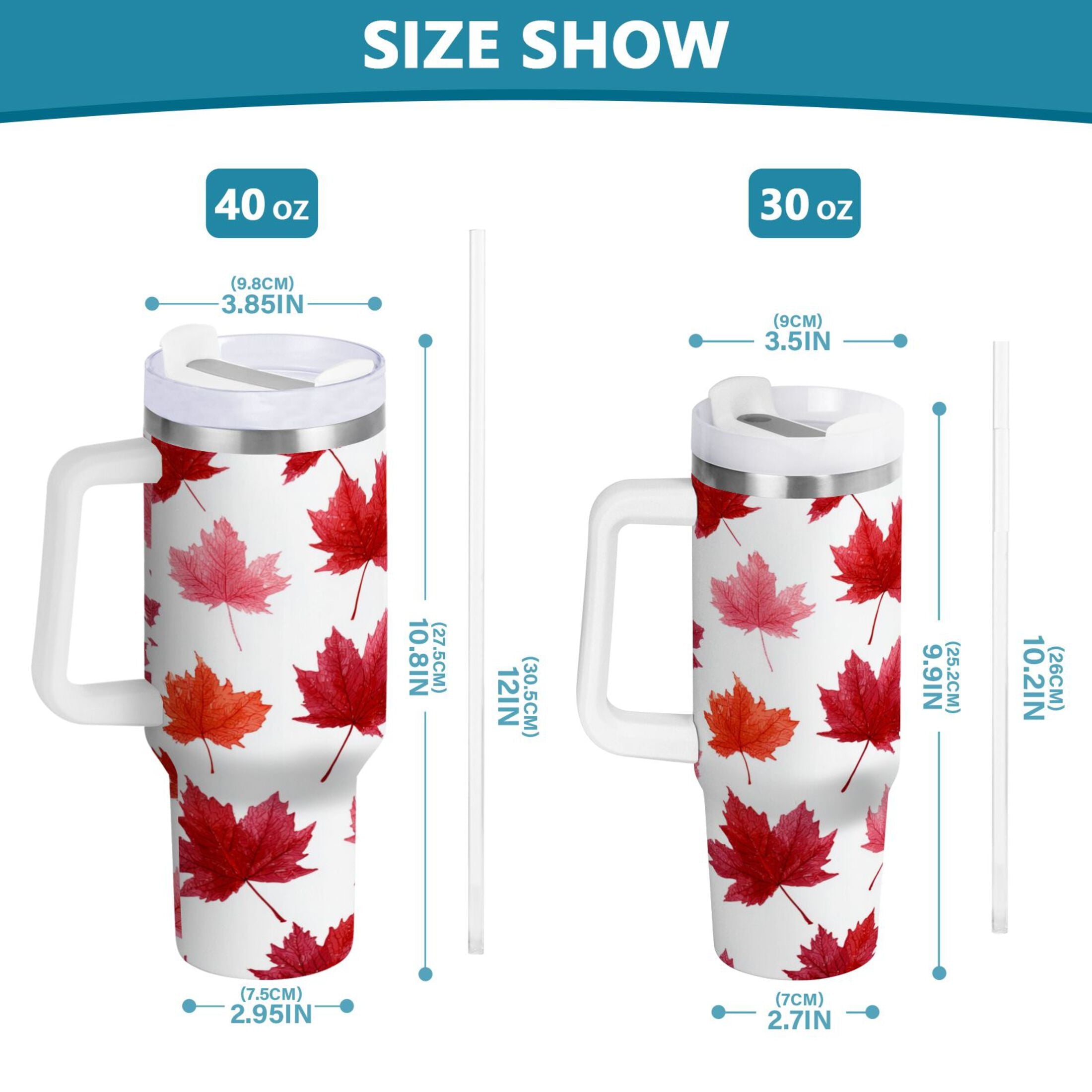 30 oz Insulated Stainless Steel Tumbler Double Wall Stainless Steel Tumbler with 2-Way Drinking Vibrant Red Maple Leaves MBBY
