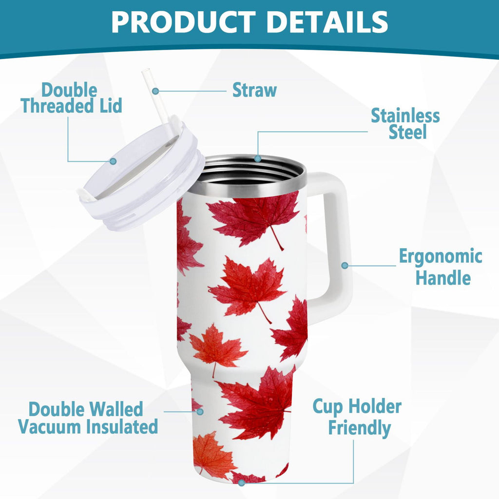 30 oz Insulated Stainless Steel Tumbler Double Wall Stainless Steel Tumbler with 2-Way Drinking Vibrant Red Maple Leaves MBBY