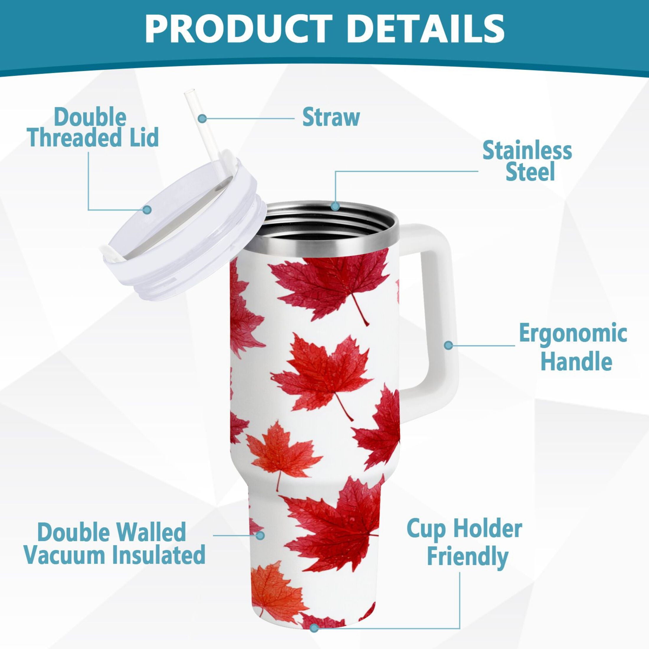 30 oz Insulated Stainless Steel Tumbler Double Wall Stainless Steel Tumbler with 2-Way Drinking Vibrant Red Maple Leaves MBBY